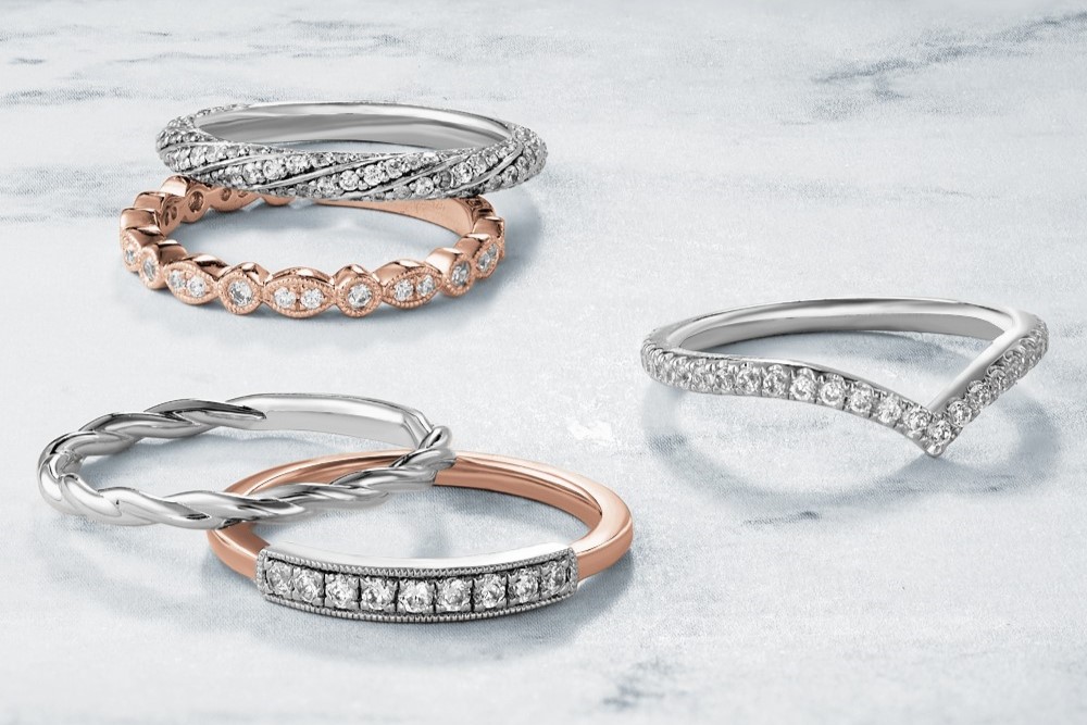 a variety of wedding bands by Noam Carver