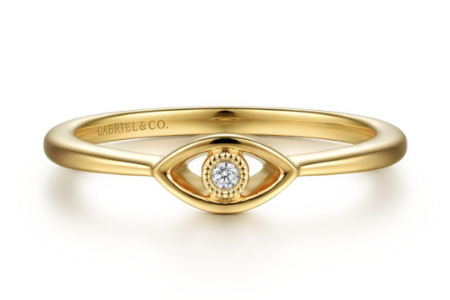 A gold Gabriel & Co. ring with a stunning eye detail, available at Prestige Jewellers.