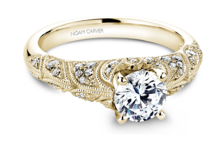 A vintage-inspired Noam Carver engagement ring, available at Prestige Jewellers.