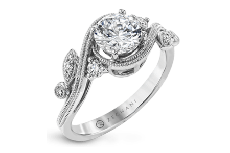 A solitaire engagement ring from Zeghani with a curving band, available at Prestige Jewellers.